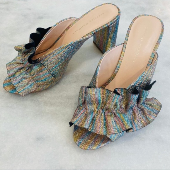 Loeffler Randall Shoes - LOEFFLER RANDALL Esme Metallic Stripe Silver Ruffle Open Toe Sandals